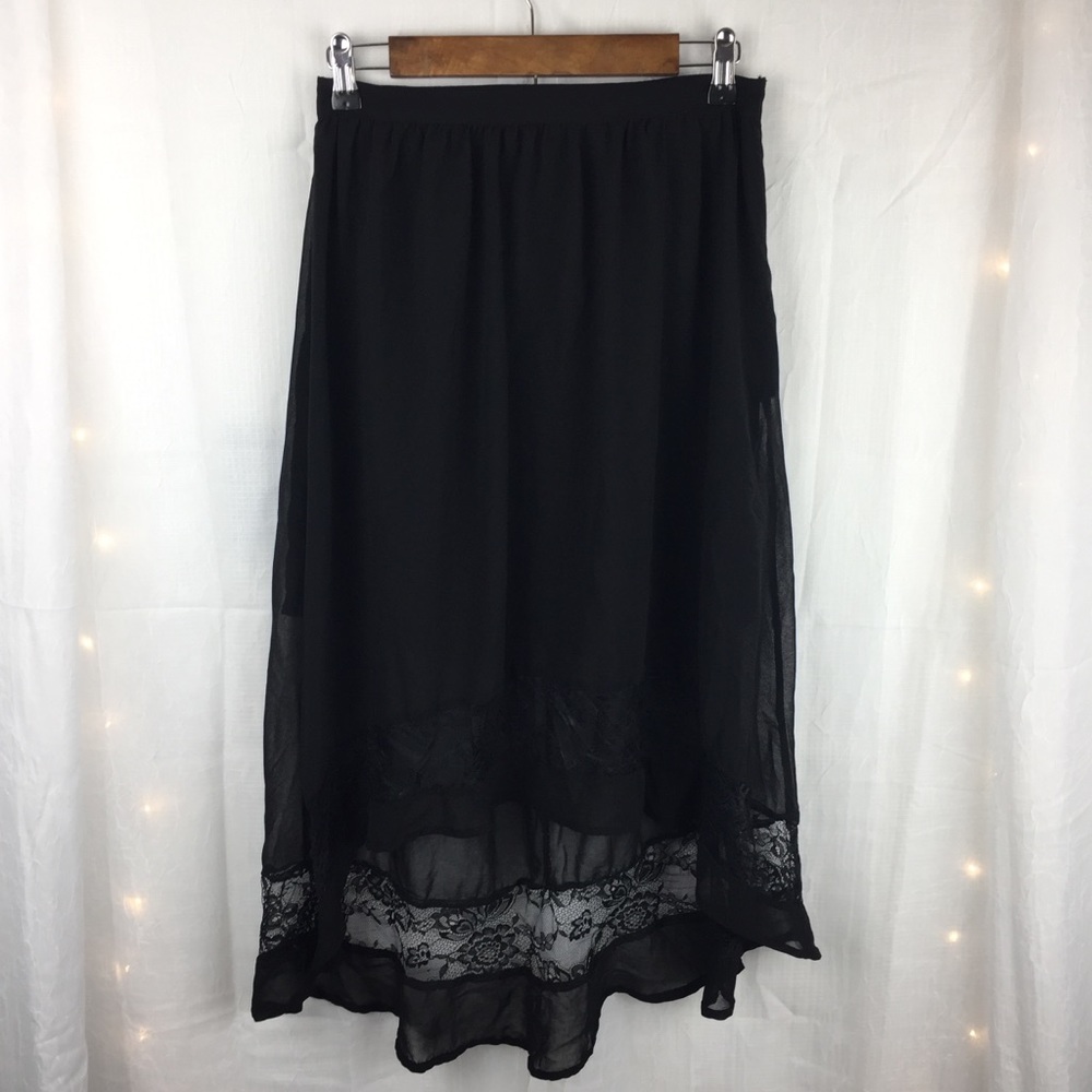 Forever 21 Black Sheer/Lace High-Low Skirt M